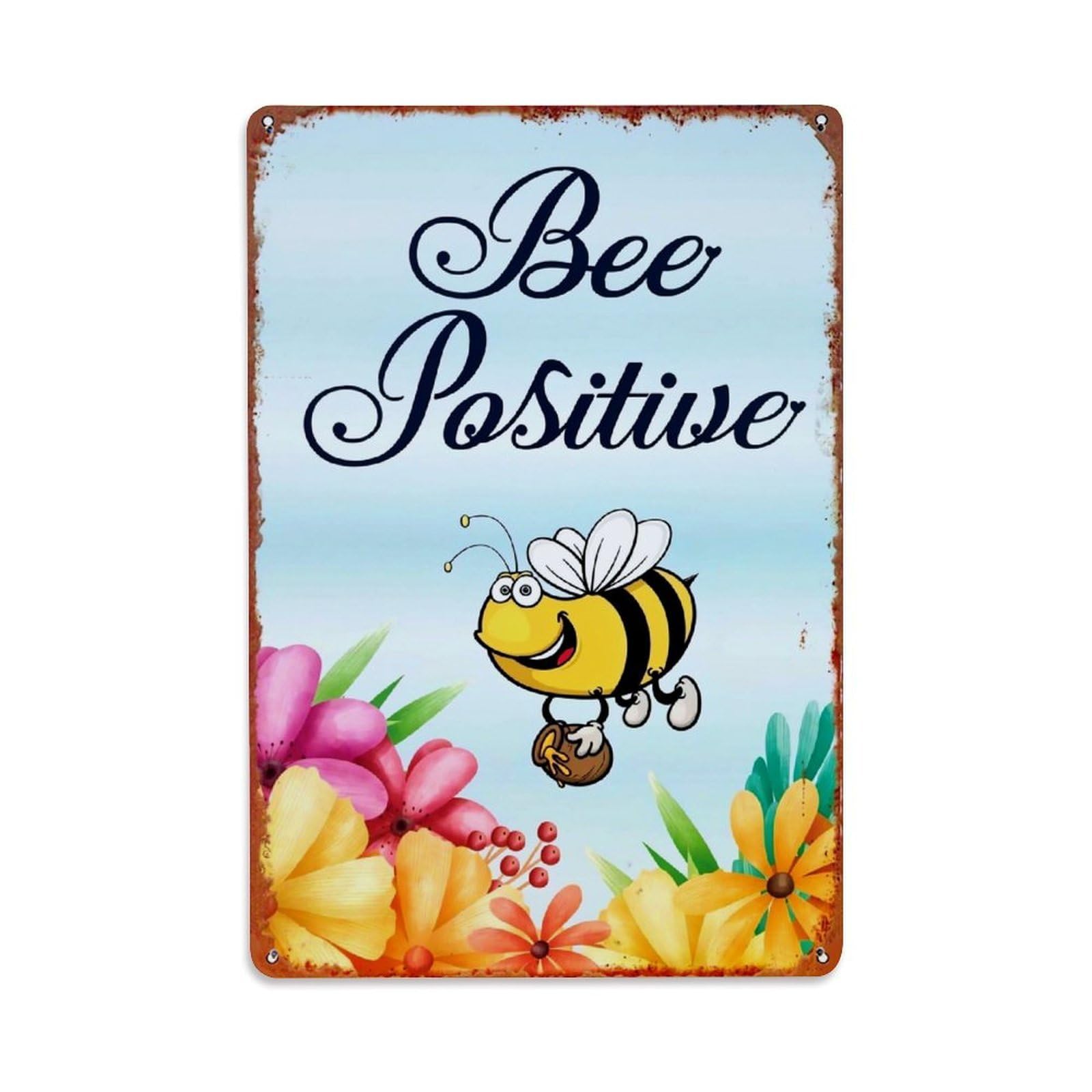 Jdyaojiesheng Vintage Bee Positive Flower Bee Pattern Tin Sign Retro Metal Wall Decor Metal Poster, Home Bar Garage Farmhouse Cafe Wall Art Decoration 8X12inches