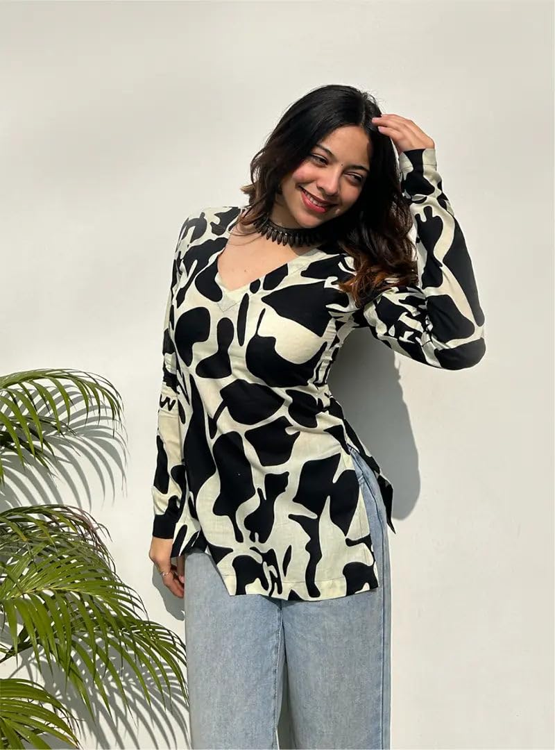 ANNI Designer Kurti court en coton pour femme | Kurti élégant | Haut Kurti court | Kurta décontracté pour femme | Kurtis en coton confortable pour femme