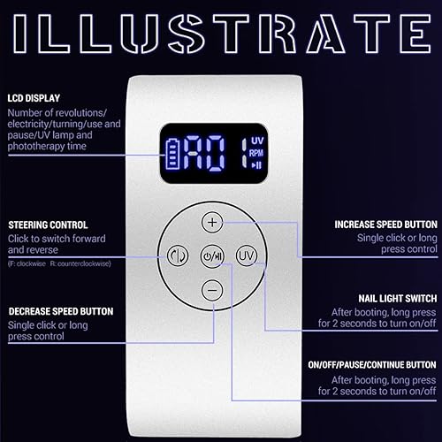 Miniatura 7 de Taladro de uñas eléctrico portátil 3 en 1, compacto 35000 rpm, kit de lima de uñas profesional eléctrico, lámpara UV, manicura pedicura,