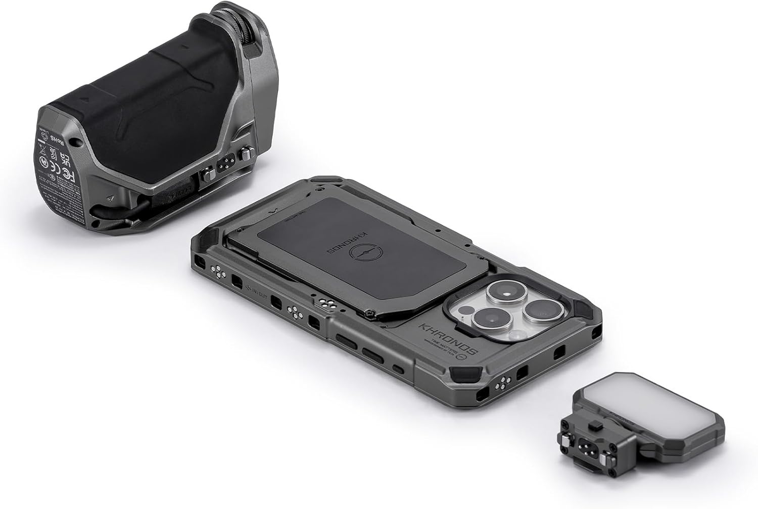Tilta Khronos Basic Kit Compatible with iPhone 15 Pro - Space Gray | Includes Case, Mini LED Light, and Focus Handle | Mobile Filmmaking System