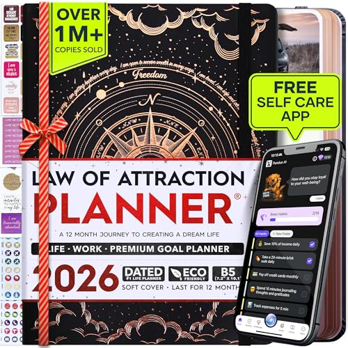Law of Attraction Planner 2026 - Hourly Weekly & Monthly Goal Setting Planner with Productivity App | 12 Month Life & Gratitude Journal | Include Foldable Vision Board Gift Box & Stickers