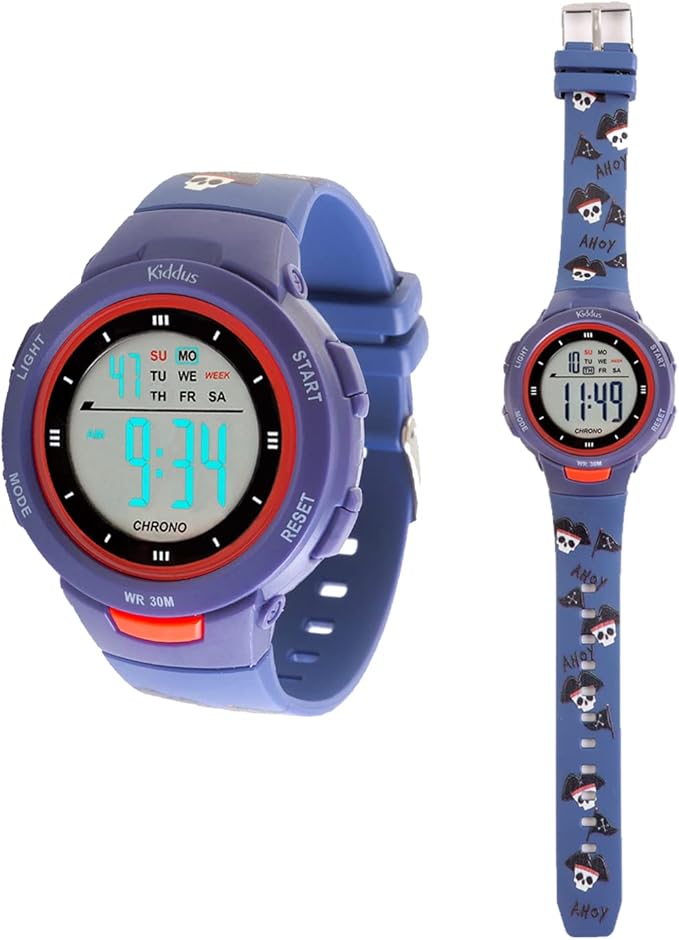 Orologio Digitale Kiddus Per Bambini - Con Sveglia, Cronometro, Luce E Resistente All'Acqua - Foto 8