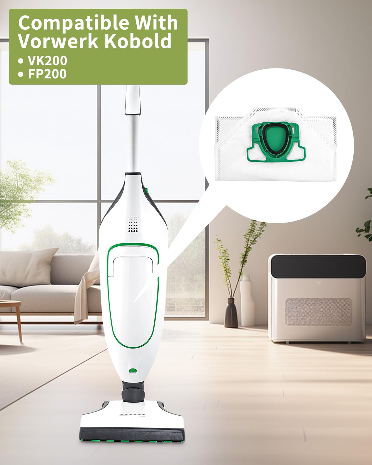 12 Staubsaugerbeutel für Vorwerk Kobold VK200 FP200 Absaugstation, Premuim Qualität Staubbeutel, Beutel Zubehör geeignet für Vorwerk Kobold VK 200, FP 200