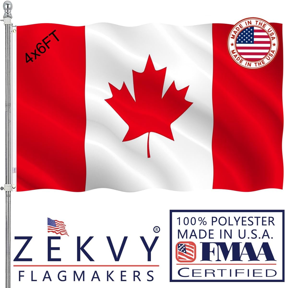 Canada Flag 4x6 Outdoor Made in USA - Double Sided Heavy Duty Vivid Color Canadian Flag with 2 Brass Grommet
