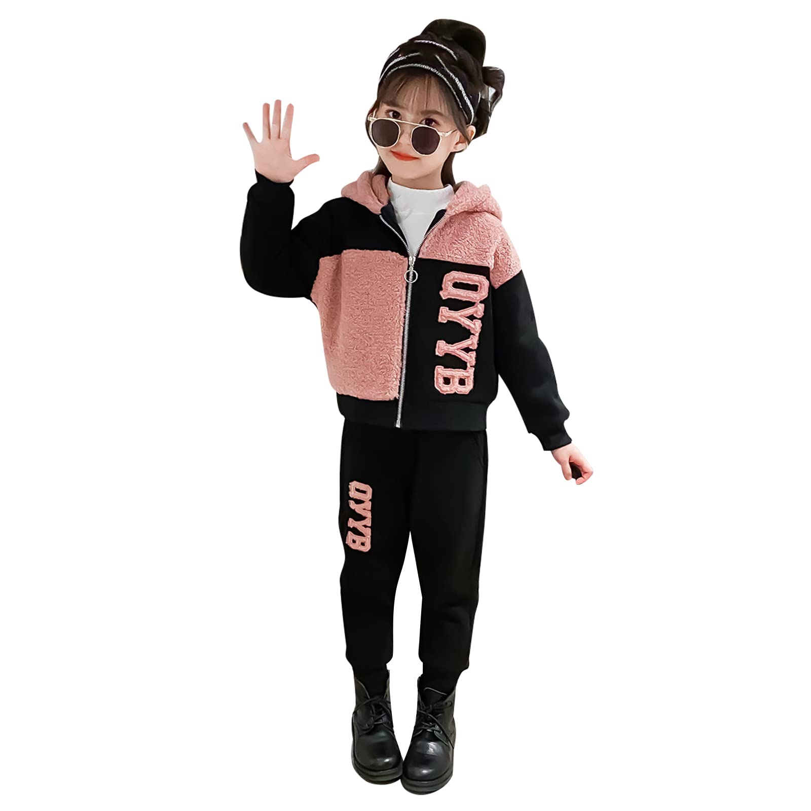 amropi Niña Invierno Chándales Cálido Abrigo con Capucha y Pantalones 2 Piezas Conjunto de Ropa para 3-10 años