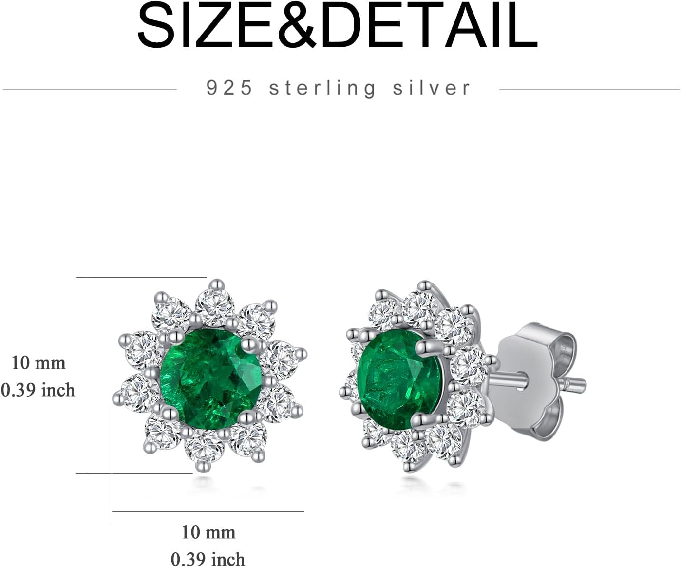 Lab-Created Emerald Stud Earrings for Women 925 Sterling Silver Jewelry Earrings for Mother Wife Her - Image 6