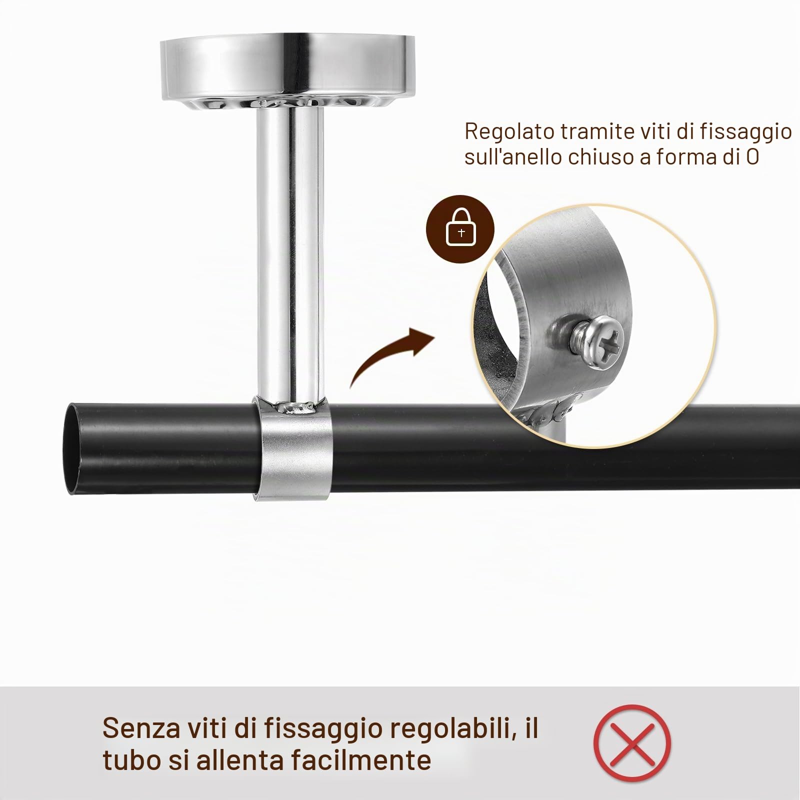 QUARKZMAN 4 Set 9.84" Supporto Bastone Tenda Soffitto Adatta a Tubo 1.02", Ganci Asta Bastoni per Tende Acciaio Inossidabile, Supporti Asta per Armadio per Asta per Tende Bagno, Argento