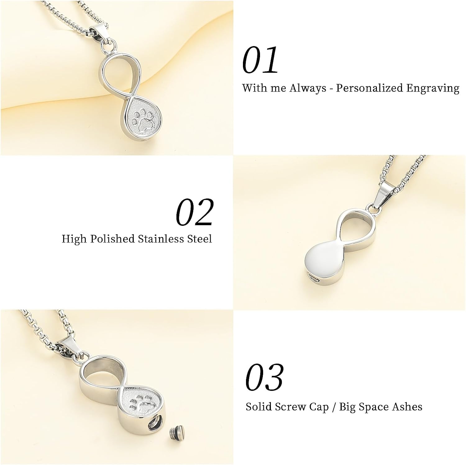 Oinsi Infinity Love Pet Cremation Jewelry for Ashes of Dog/Cat Funeral Keepsake Urn Necklace Pendant Memorial Jewellery - Image 5