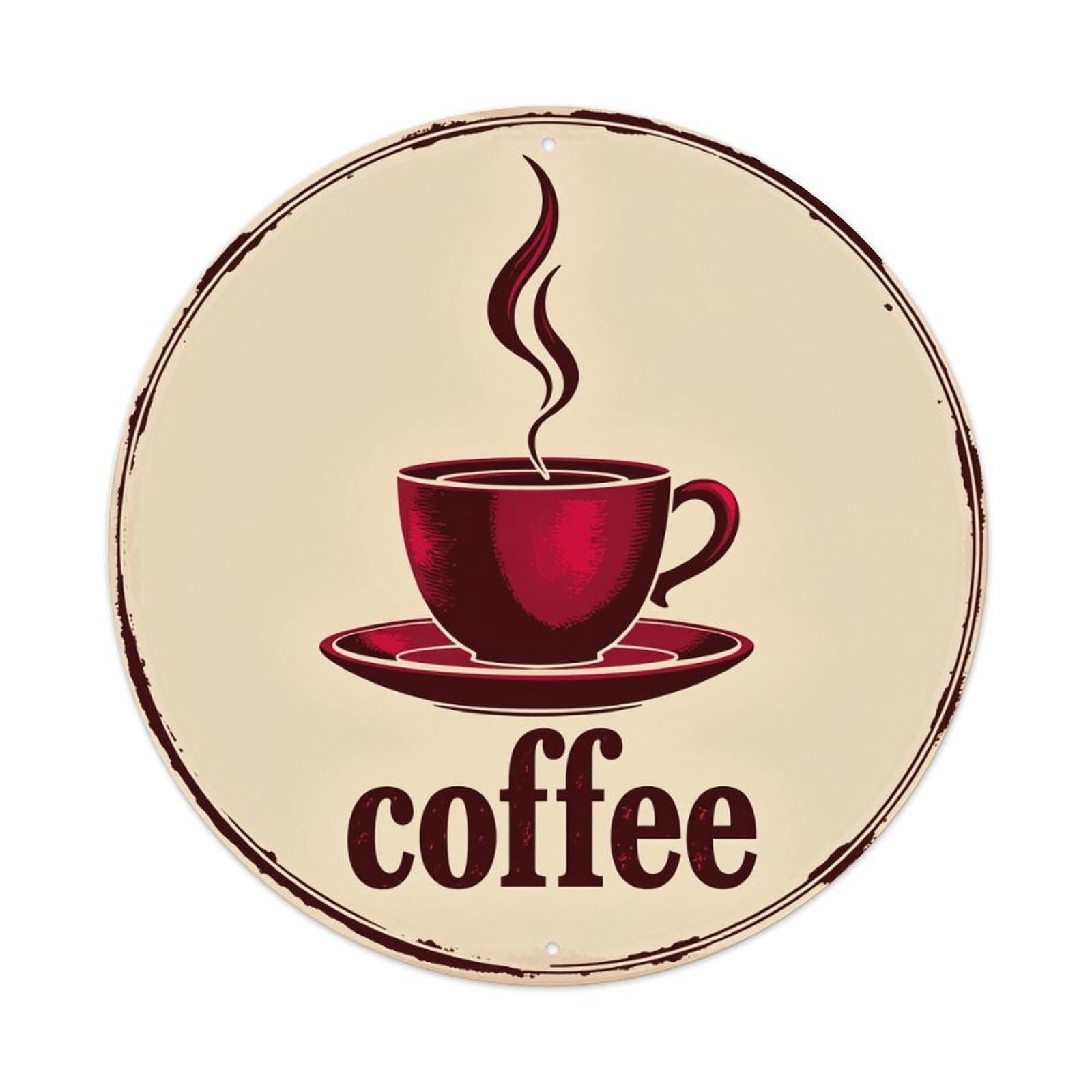 Coffee Cup Steam Saucer Circle Round Tin Sign Vintage Metal Poster, Home Bar Garage Man Cave Cafe Indoor & Outdoor Wall Decoration 8x8Inches