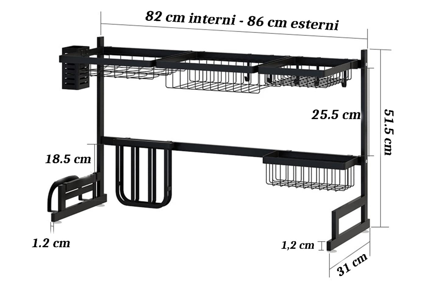 YASTA Scolapiatti da Appoggio Gocciolatoio Nero per Lavello Griglia Porta Utensili da Cucina Organizer Salvaspazio