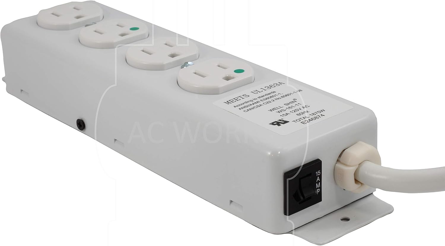 AC WORKS Medical Hospital Grade Power Strip Meets UL 1363A CSA 60601 Approval (15FT- 4 Outlets)