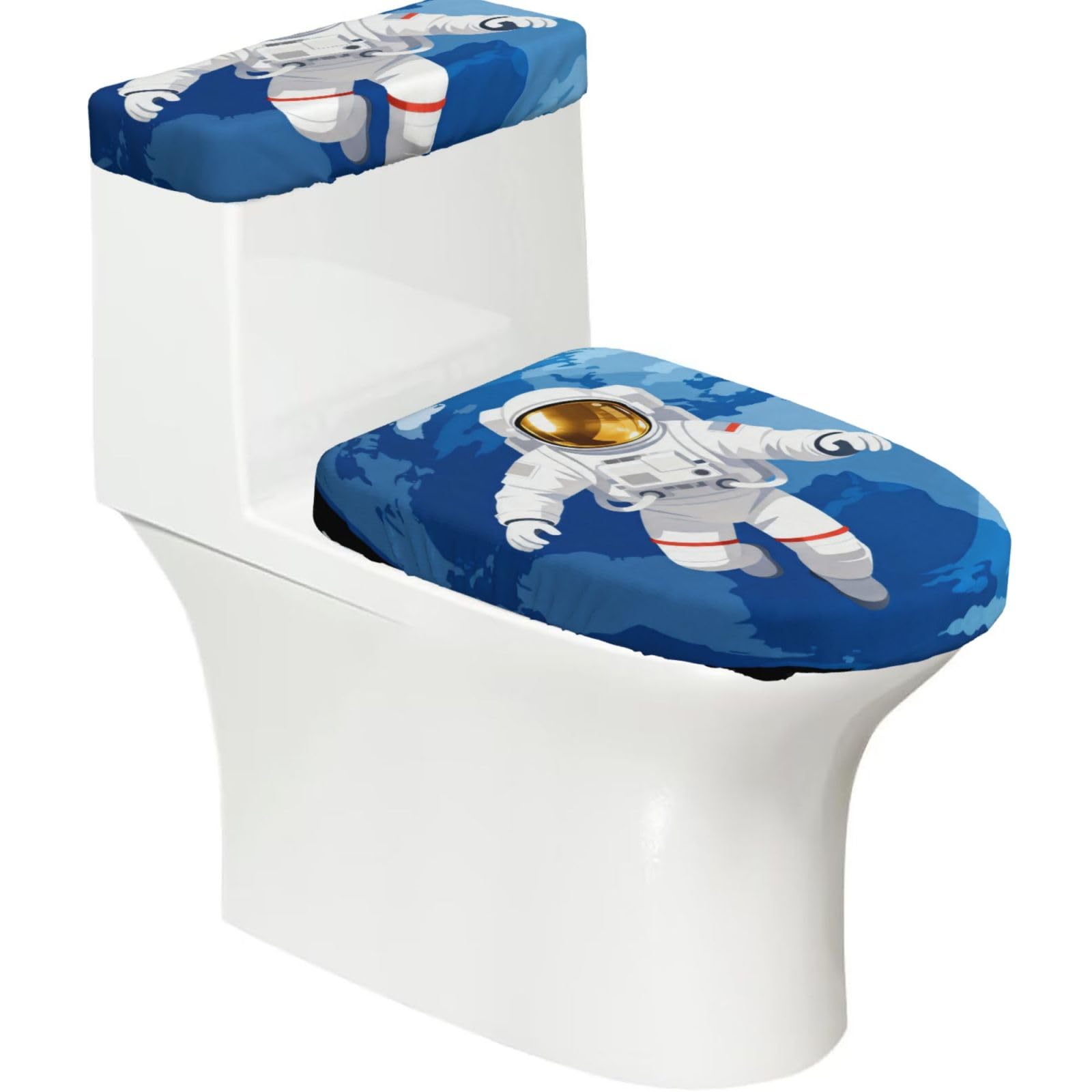Cntdbu Black Astronaut Stretchy Toilet Lid And Tank Cover Set-Soft Elastic Bathroom Decor For U Shape Oval