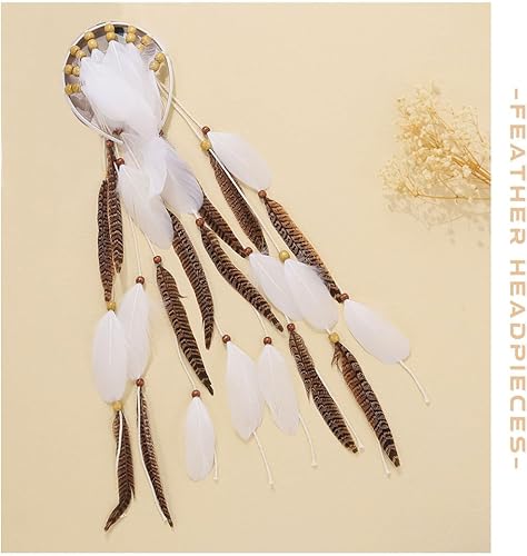 Miniatura 2 de GORTIN Diadema de plumas bohemias, diadema india hippie, tocado gitano blanco, trajes bohemios, accesorios para el cabello para mujer