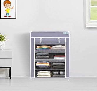 FLIPZONCollapsible Fabric Wardrobe Organizer (Iron and Non Woven Fabric) Grey, 4 Layer
