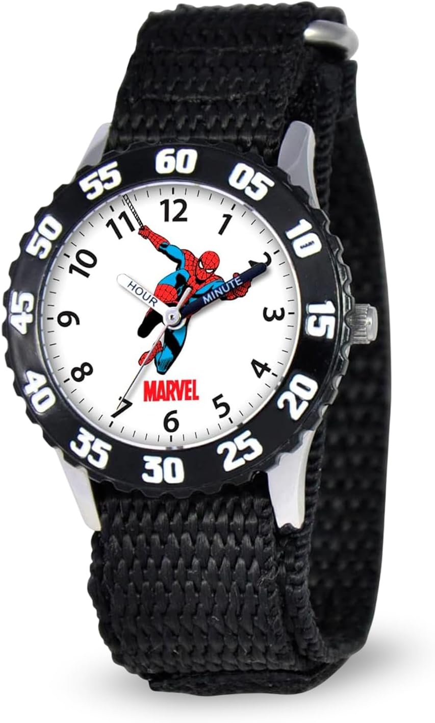 Spiderman Watch for Kids - Spiderman Watch Boys - Spider-Man Watches for Boys 4-6 - Kids Toys - - Marvel Toddler - Teen - Red Bezel - Multicolored Nylon Strap