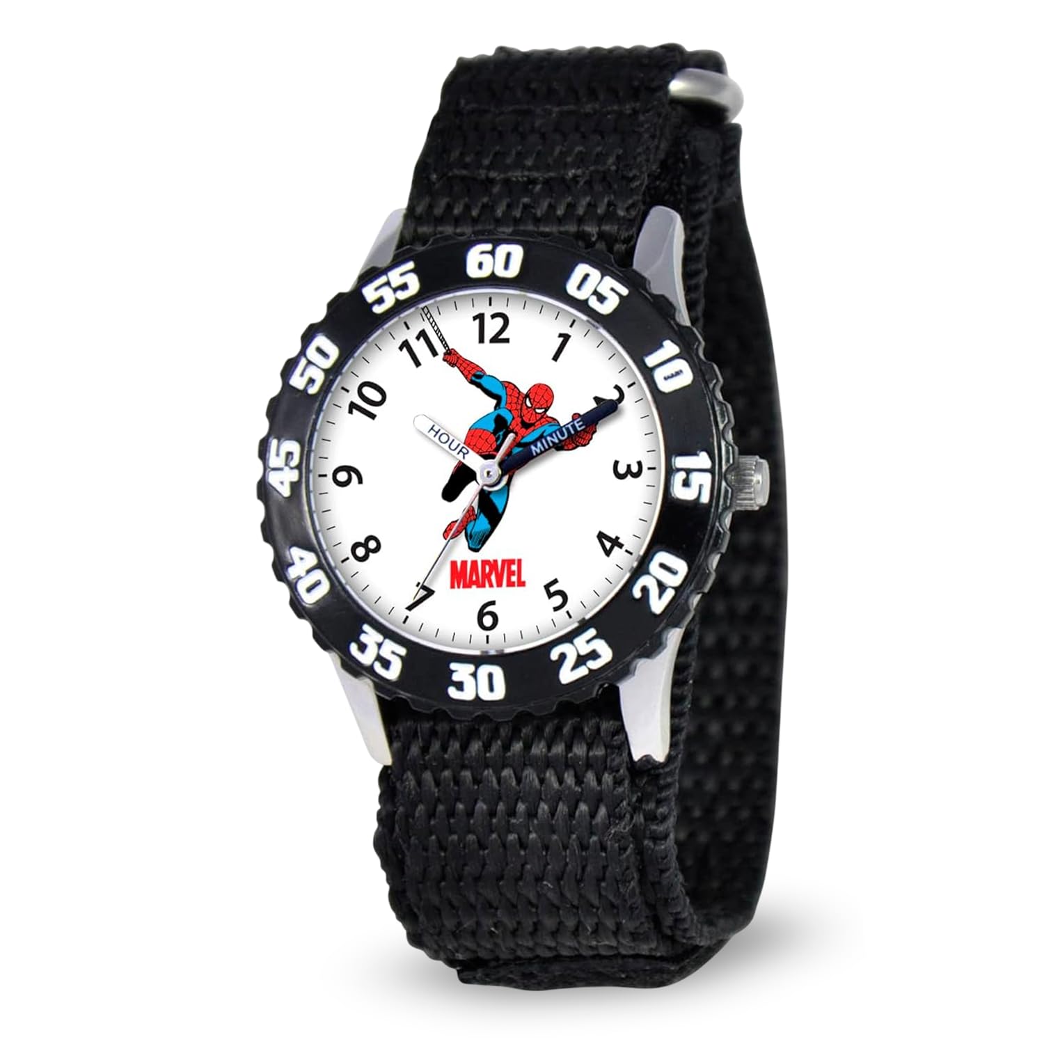 Spiderman Watch for Kids - Spiderman Watch Boys - Spider-Man Watches for Boys 4-6 - Kids Toys - - Marvel Toddler - Teen - Red Bezel - Multicolored Nylon Strap