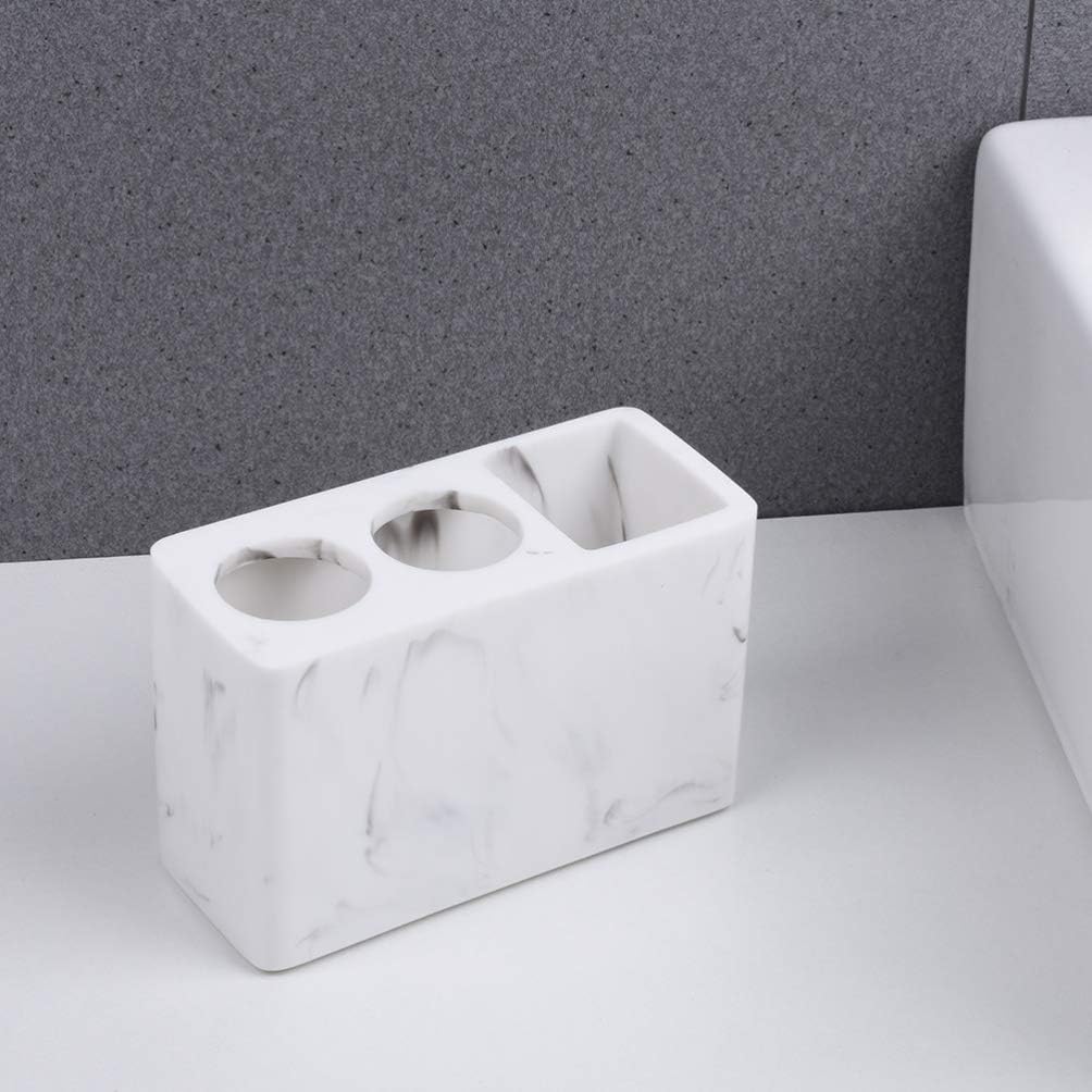Soporte De Resina para Cepillos De Dientes, Dispensador De Pasta De Dientes Eléctrica con 3 Ranuras De Mármol, Organizador De Cepillos De Maquillaje,White