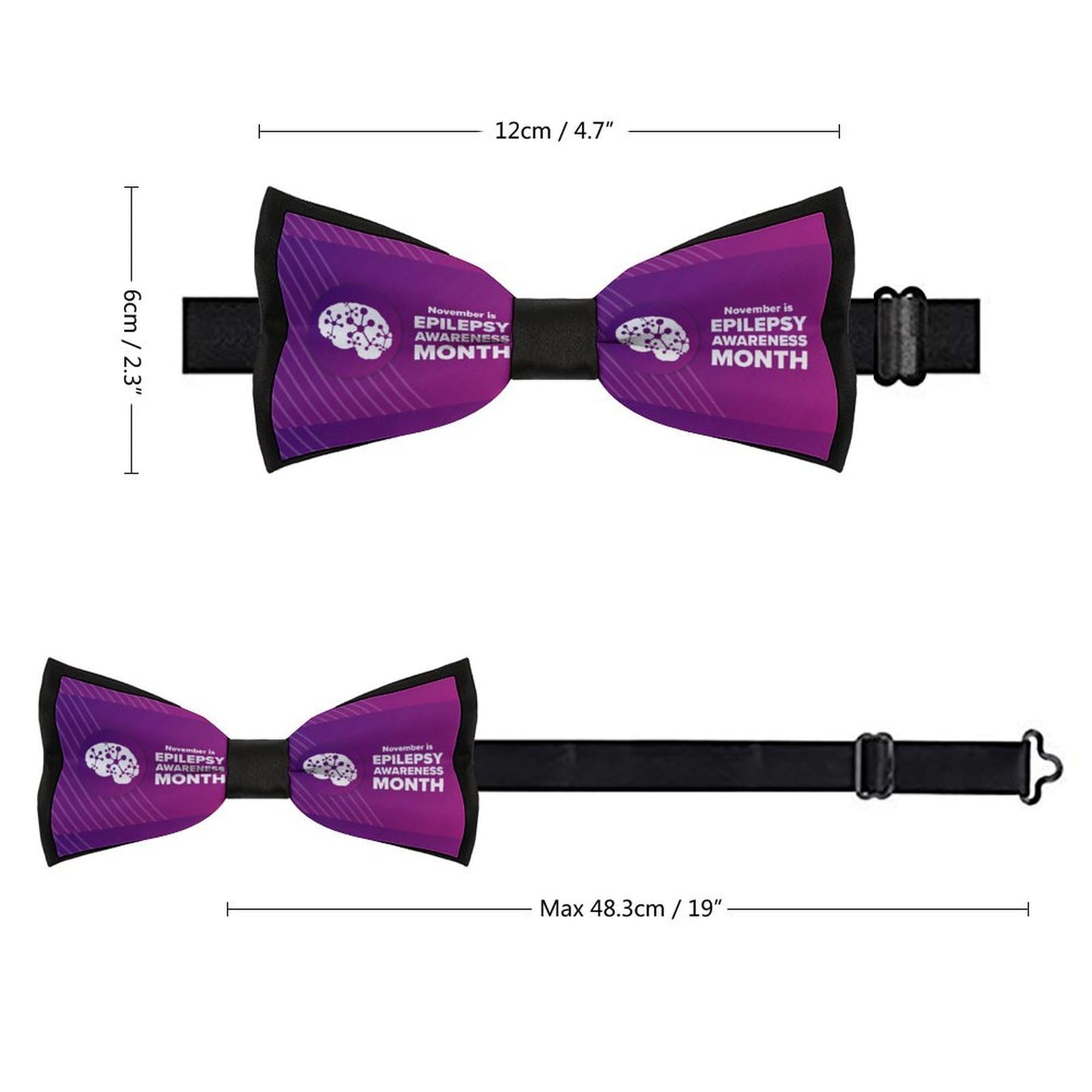 JYYAU November Is National Epilepsy Awareness Month Bow Tie Adjustable Necktie For Men Business Fashion Pre-tied Tie Neckwear Novelty Accessory For Weddings Party Festival