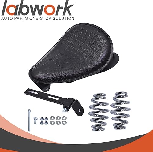 Miniatura 4 de Cojín de cuero estilo cocodrilo para motocicleta, asiento individual con cojín de resorte, soporte de placa base de repuesto para Chopper Bobber