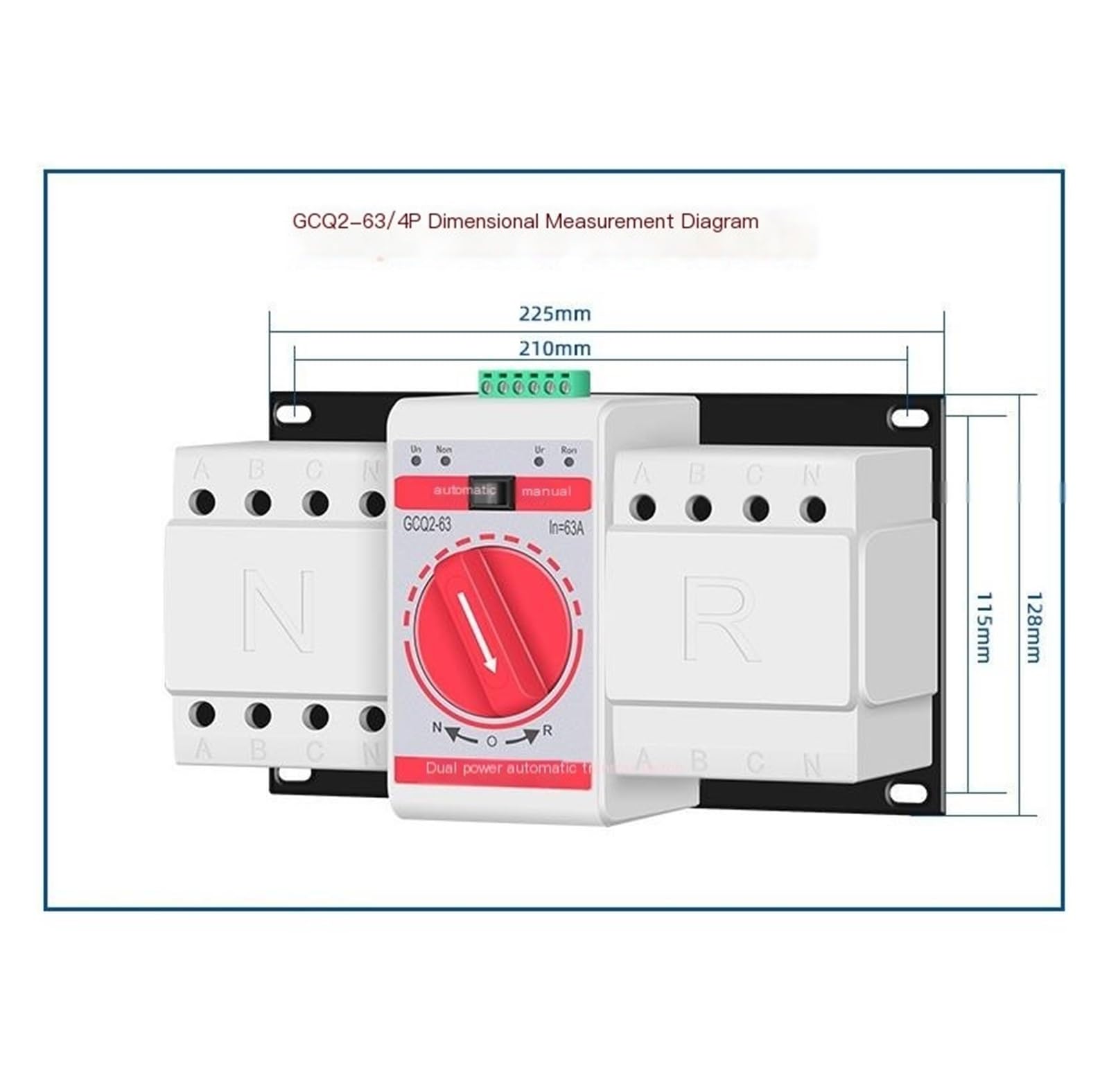 Interruptor de transferencia automática con fuente de alimentación dual | Conmutación automática de 220 V, Controlador de aislamiento bidireccional monofásico de doble circuito(4p,125A)