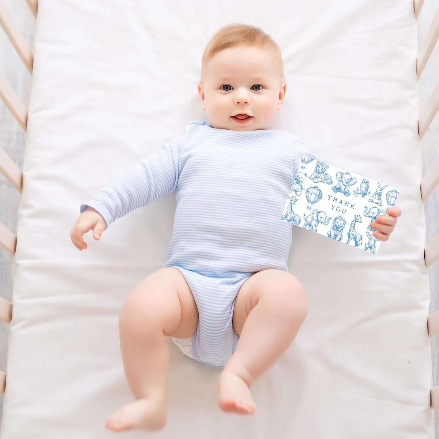 Whaline 24 Pack Baby Shower Thank You Card Cute Blue White Animal Greeting Cards with Envelopes Stickers Blank Note Cards for Gender Reveal Birthday Party Supplies - Image 7