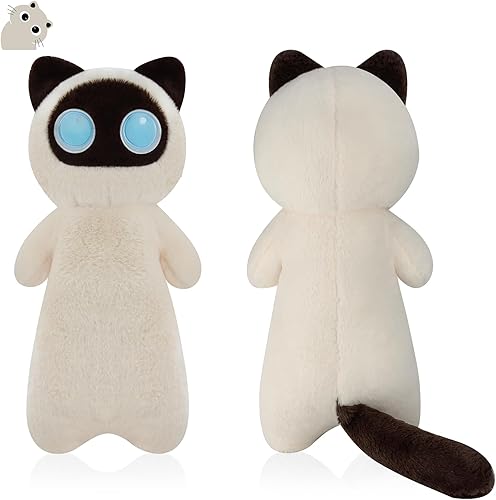 Almohada corporal de felpa de gato, almohada de gato de 24 pulgadas de largo, lindos animales de peluche blancos con ojos grandes, juguetes de
