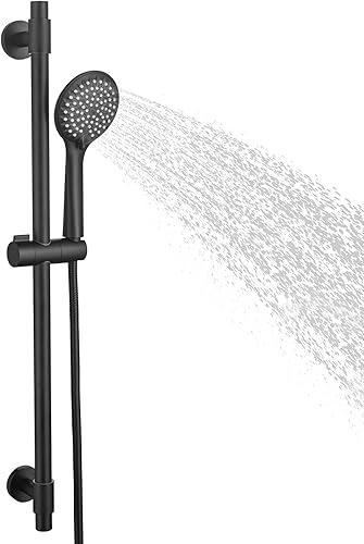 Barra deslizante de ducha ajustable con cabezal de ducha de mano de 5 funciones, combo de barra deslizante de acero inoxidable con manguera