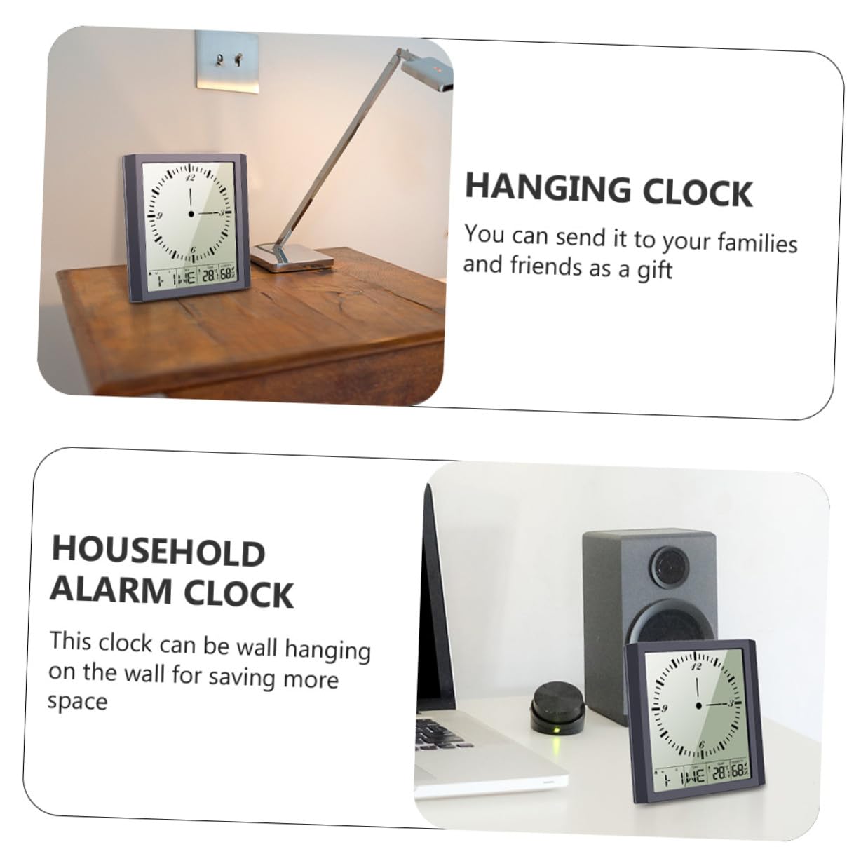 Orologio da Parete Digitale Nero in Abs Calendario Perpetuo e Igrometro, Multifunzione Display Auto-regolante per Ufficio e Studio