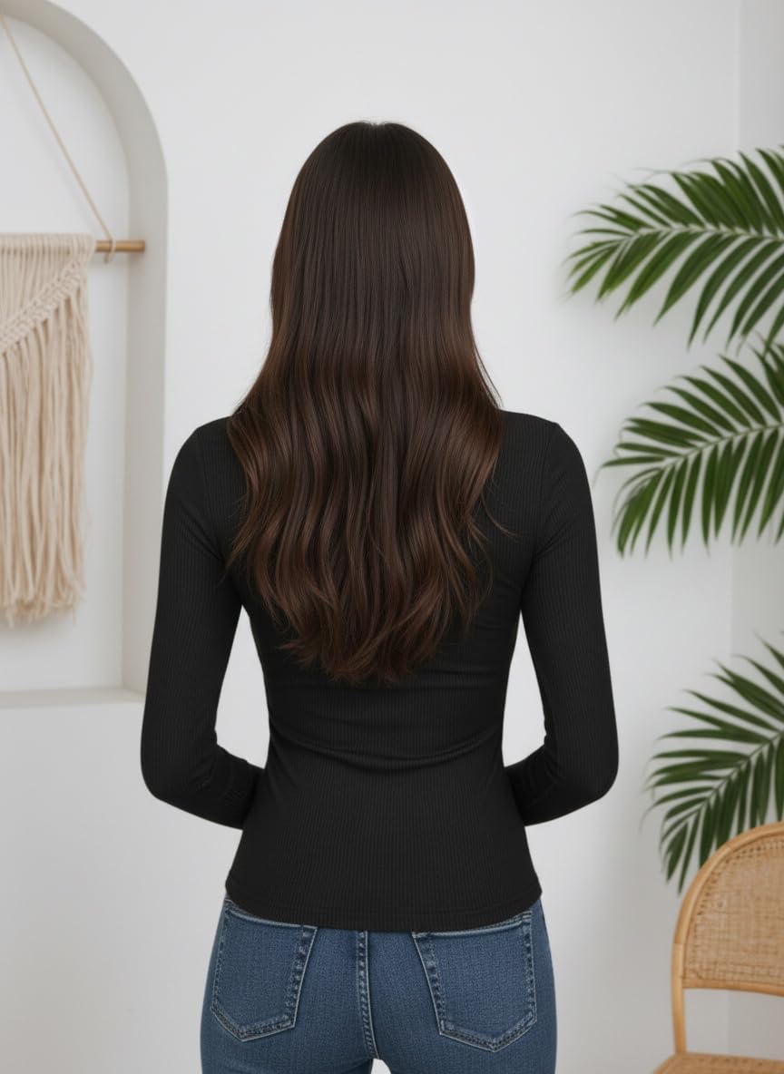 Women's Chic Going Out Top 2025 Long Sleeve Ribbed Knit with V Neck and Sleek Fitted Silhouette in Stretchy Comfort - Image 6