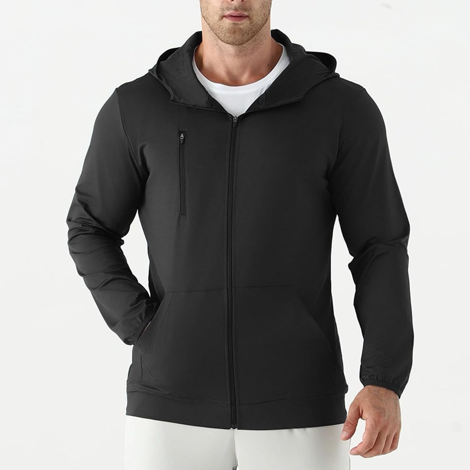 Mens Lightweight Running Jackets,UPF 50+ Workout Windbreaker Zip Up Hoodie Men with Pocket - Image 5