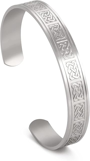 kkjoy Stainless Steel Vintage Viking Arm Ring Irish Celtic Knot Cuff Bangle Viking Bracelet Wristband Jewelry for Men Women