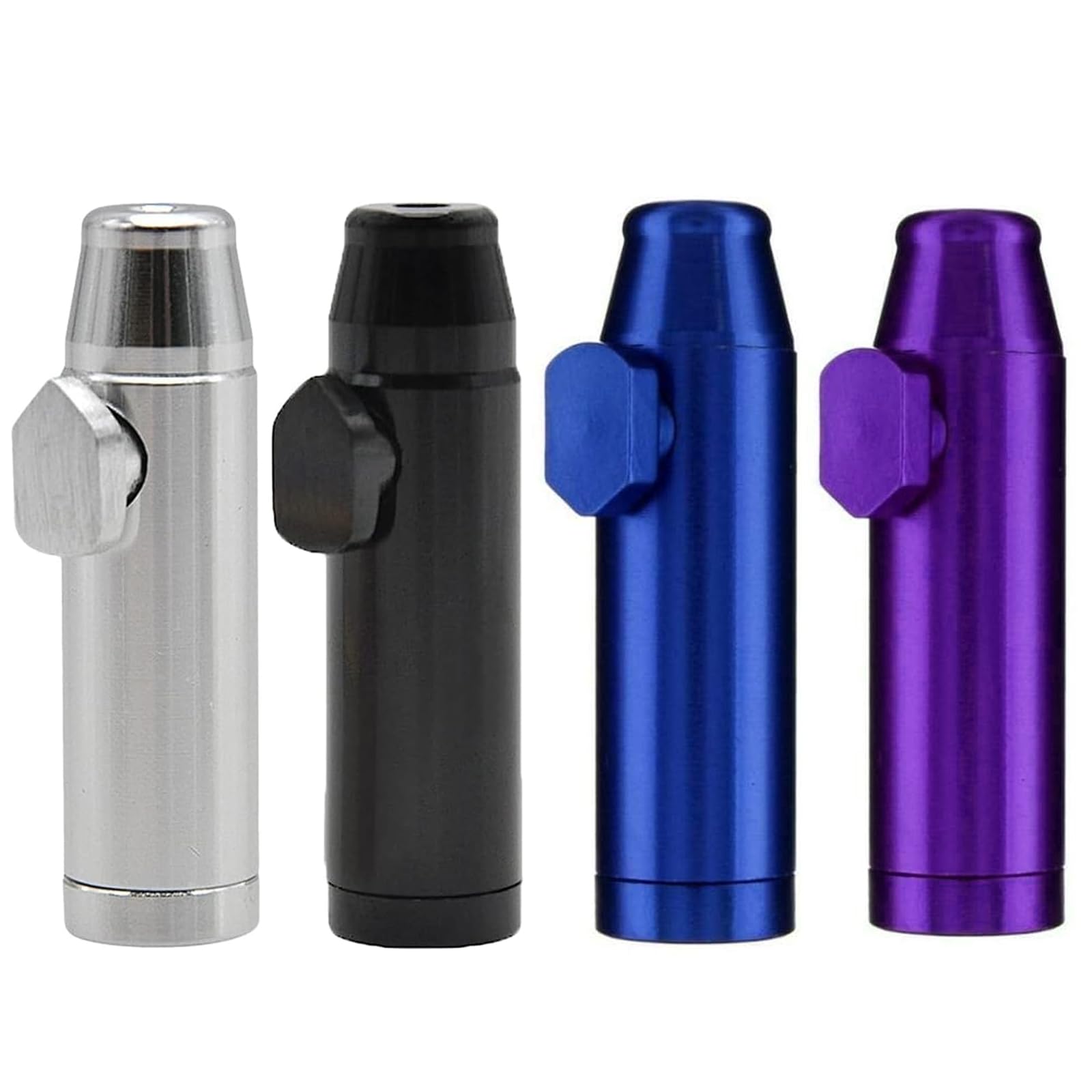 VireEyU 4 Snuff Tobacco Dispensers in 4 Colours - Aluminium Dispenser, 5 x 1.5 cm, Compact and Sturdy Dosers, Ideal for Travel Use