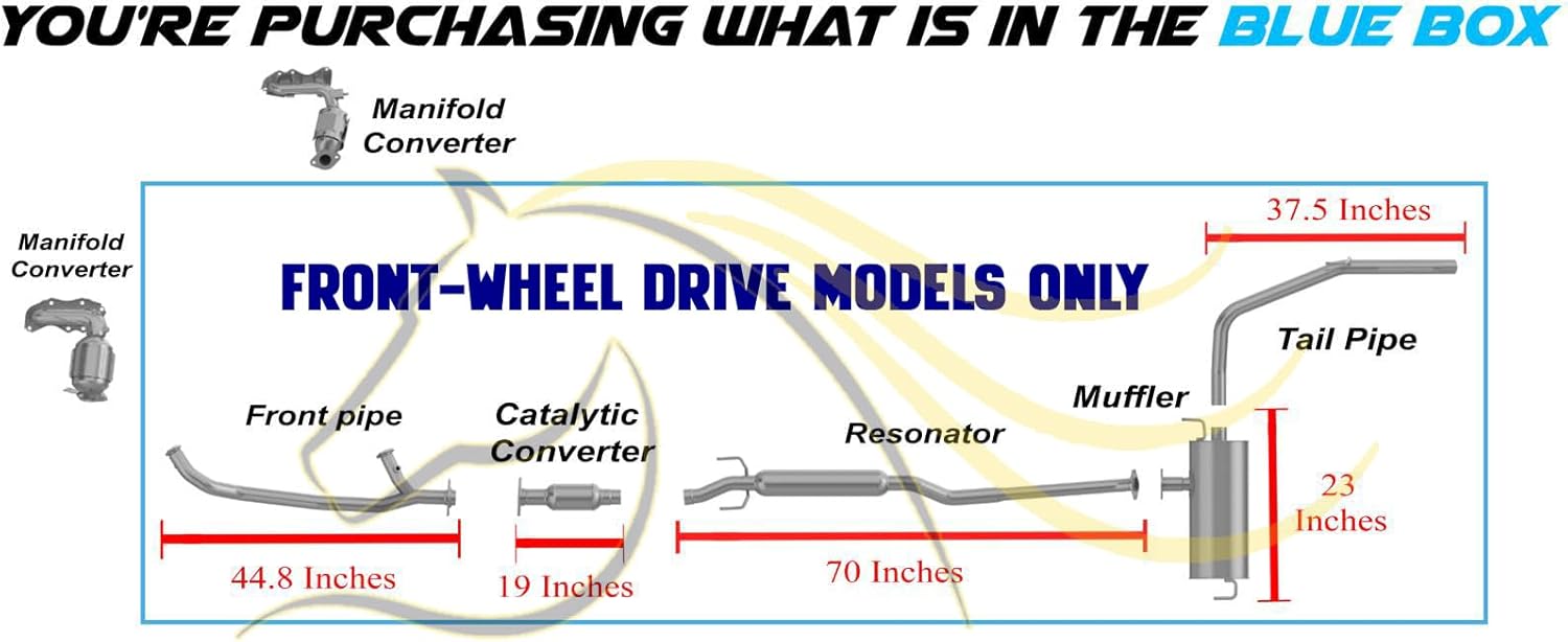 Northeastern Exhaust | EPA-Approved Catalytic, Front Pipe, Resonator, Muffler & Tail Pipe Exhaust System Kit Compatible for Toyota Sienna 2004-2006 3.3L FWD | Includes Gasket, Clamp, Bolt Spring