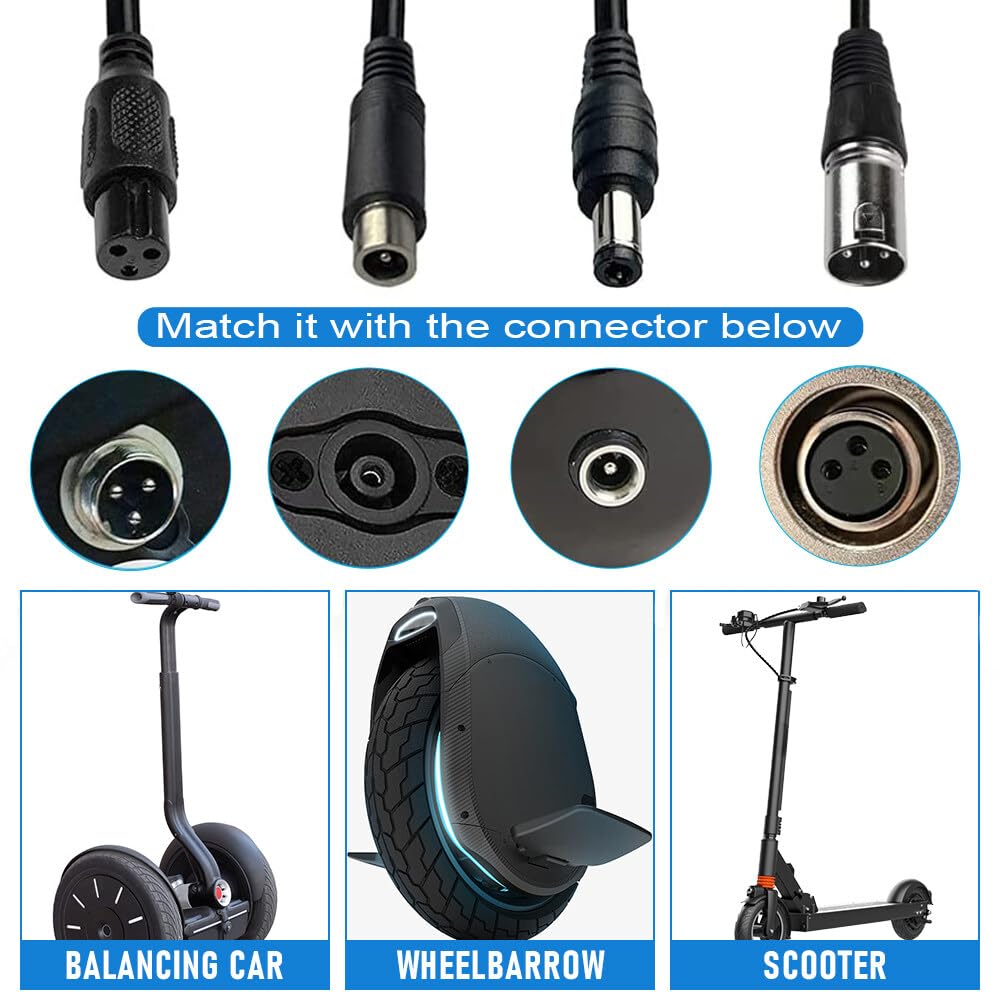 Caricatore Monopattino Elettrico, 42V 2A Caricabatteria per Scooter Elettrico con 6 Connettori per Xiaomi Scooter,36V Hoverboard,Bici Equilibrata,Drifting Board