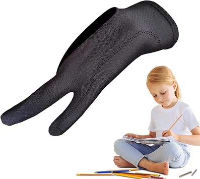 Drawing Glove, 2 Pieces Two Finger Tablet Gloves, 8.19x3.35 Inches Right and Left Hand Breathable Artist Wraps to Graphic Tablets, Paper Sketching, Digital Drawing for Students, Professionals