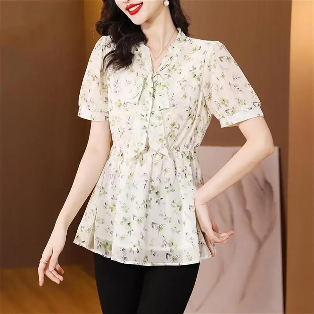 Camicette estive da donna con coulisse in vita e fiocco con stampa floreale