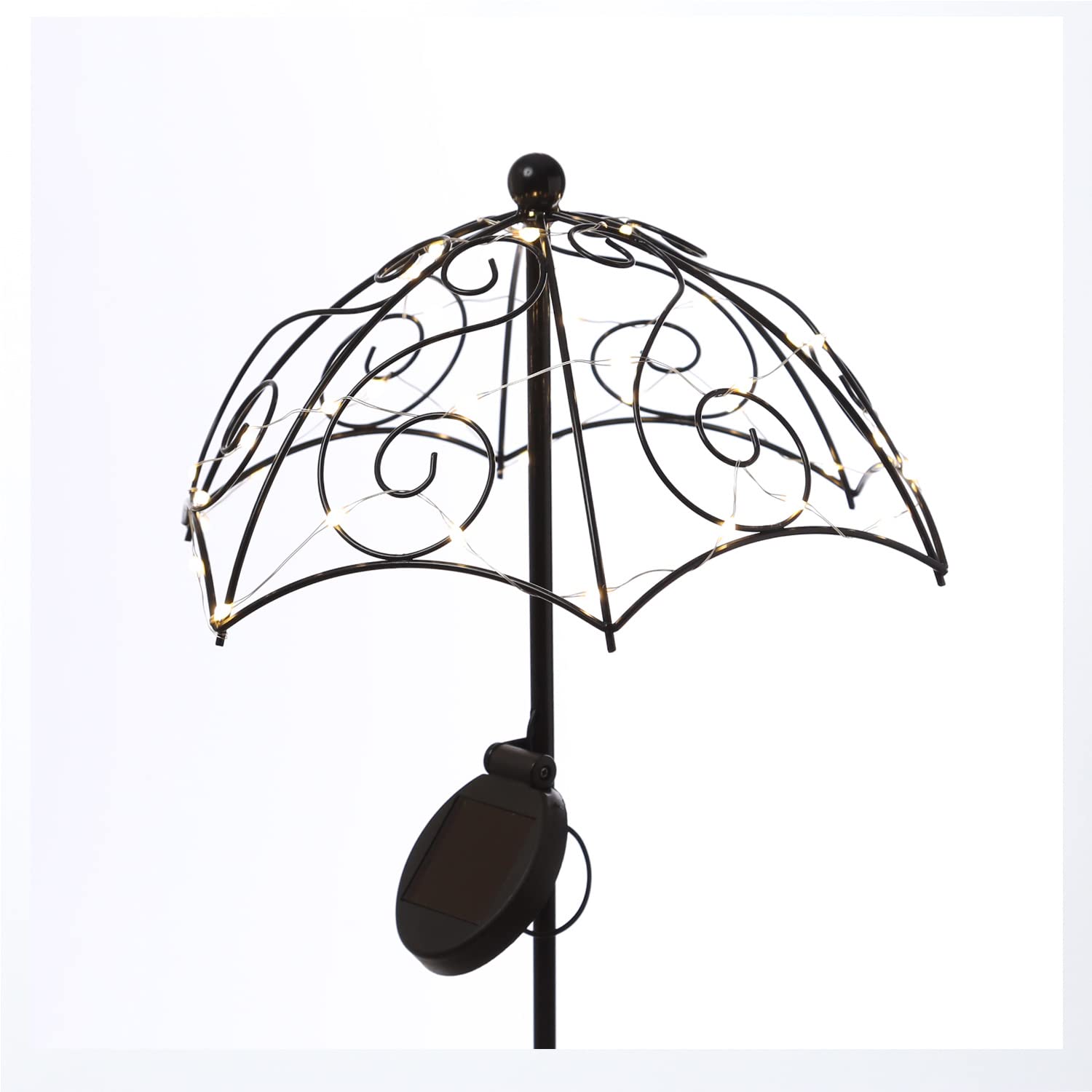 LED Solar Gartenstecker REGENSCHIRM - 35 warmweiße LED - H: 69cm - Lichtsensor - schwarz