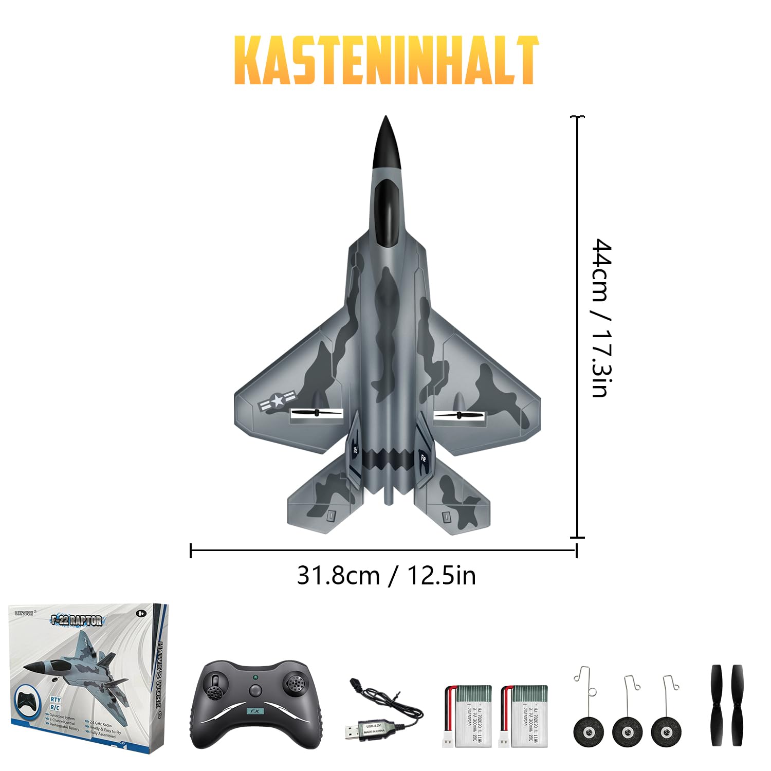 HAWK'S WORK 2 Kanal Ferngesteuertes Flugzeug F-22, Bereit zum Fliegen, 2,4 GHz RC Flugzeug Leicht zu Fliegen für Kinder & Anfänger