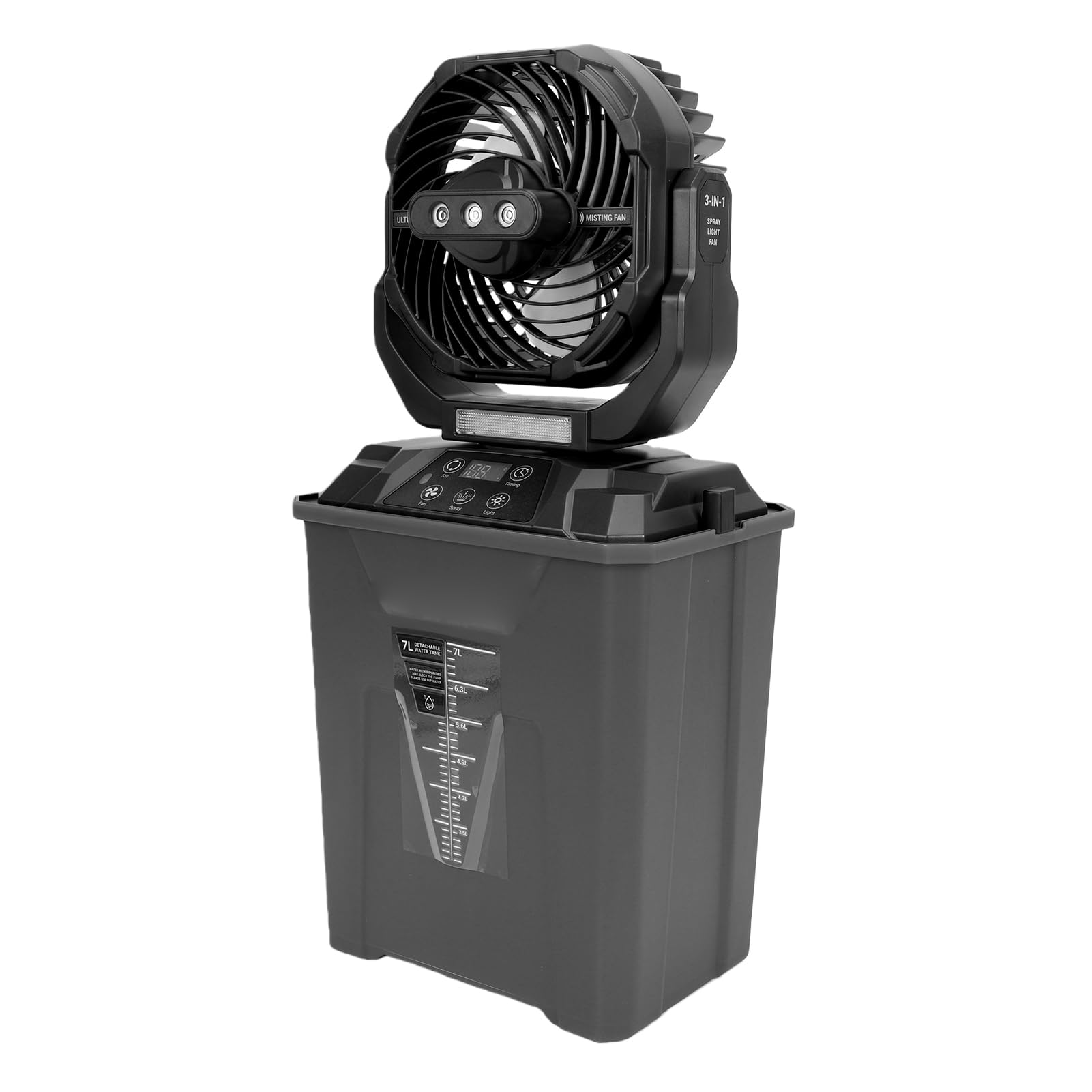 Luocute Fan de Nebulización Portátil 7L, Control Remoto 20000mAh (BLACK) | Ventilador de refrigeración para exteriores recargable, con 5 velocidades, 4 modos de niebla, 3 modos de luz