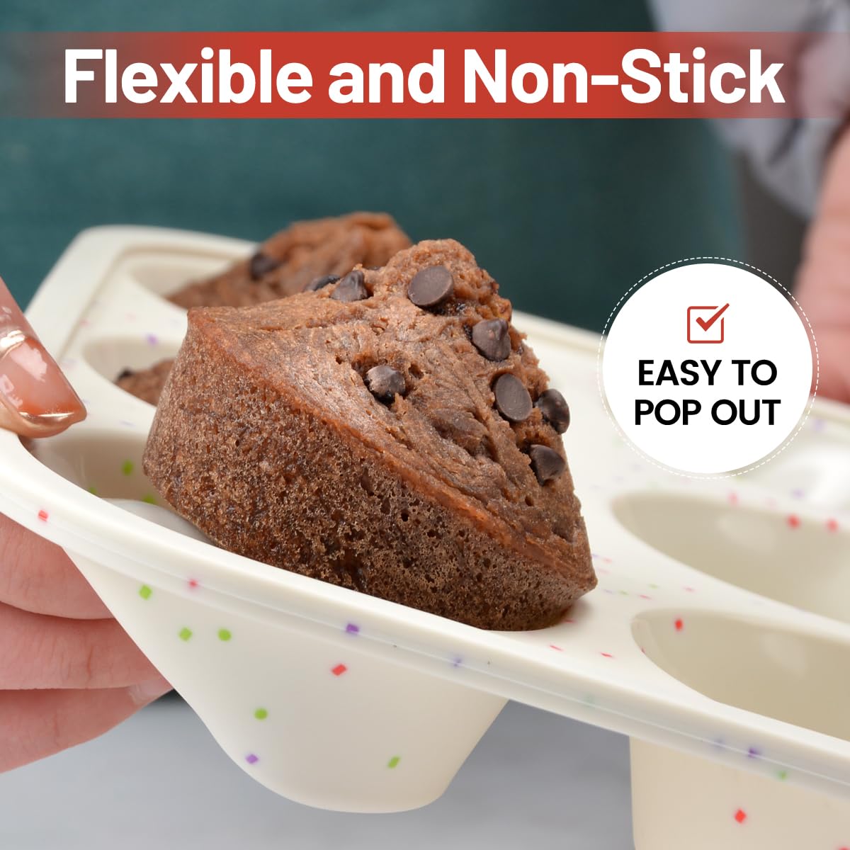 CAKETIME Silikon-Muffinform, metallverstärkter Rahmen, Cupcake-Form, 12 Tassen, normale Größe, leicht zu bewegen in oder aus dem Ofen, antihaftbeschichtet (2)