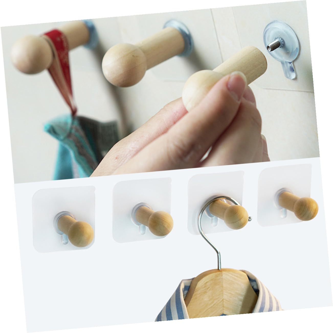 Alipis Juego De 3 Ganchos Adhesivos De Pared De Madera Maciza Sin Taladros Resistentes Al 10 Unidades X 3