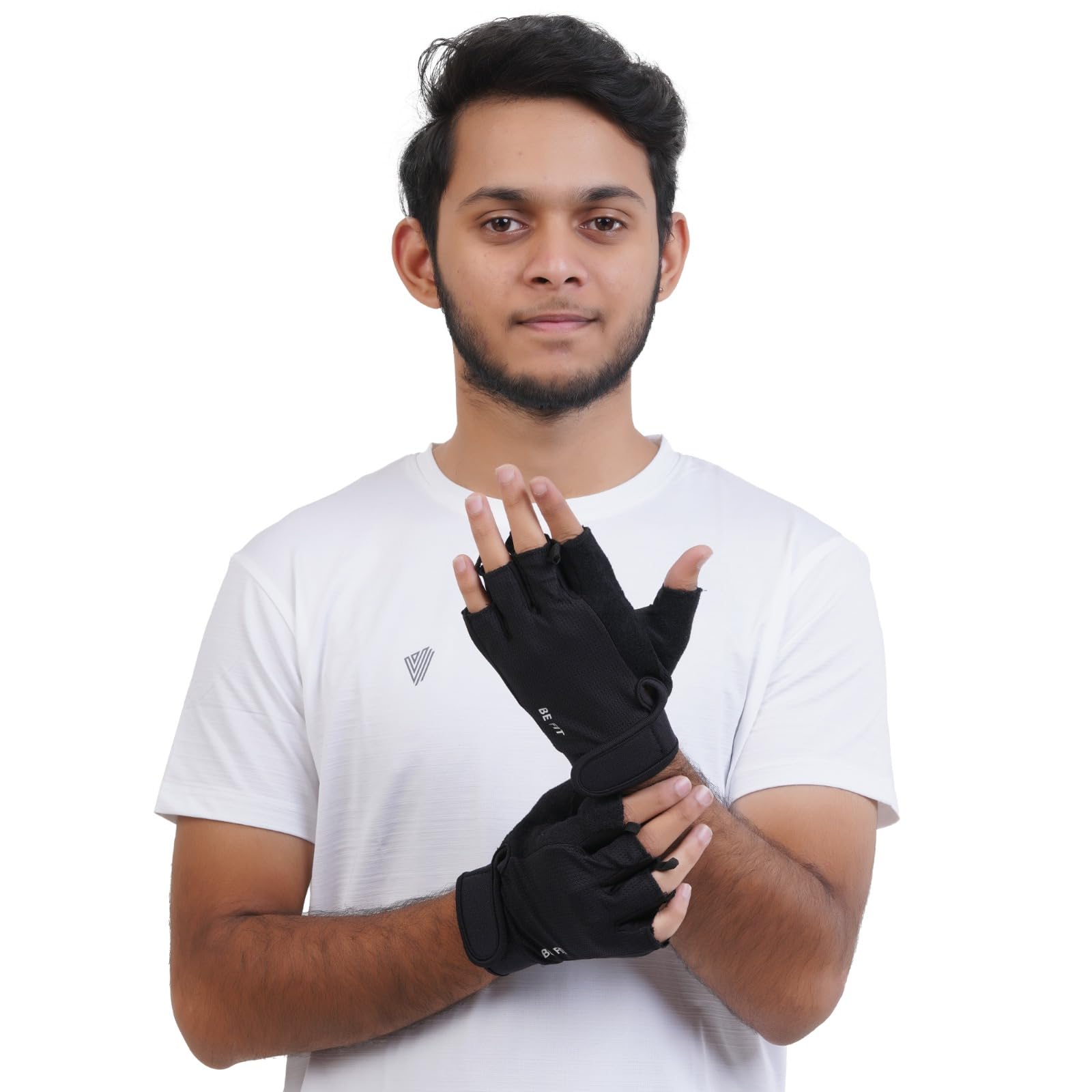 BE FIT Gym Gloves | Breathable Weightlifting Gloves for Men | Non-Slip Palm Grip & Adjustable Wrist Support | Ideal for Cross Training, Fitness, Pull-Ups, and Workouts (Black/Black)-image-12