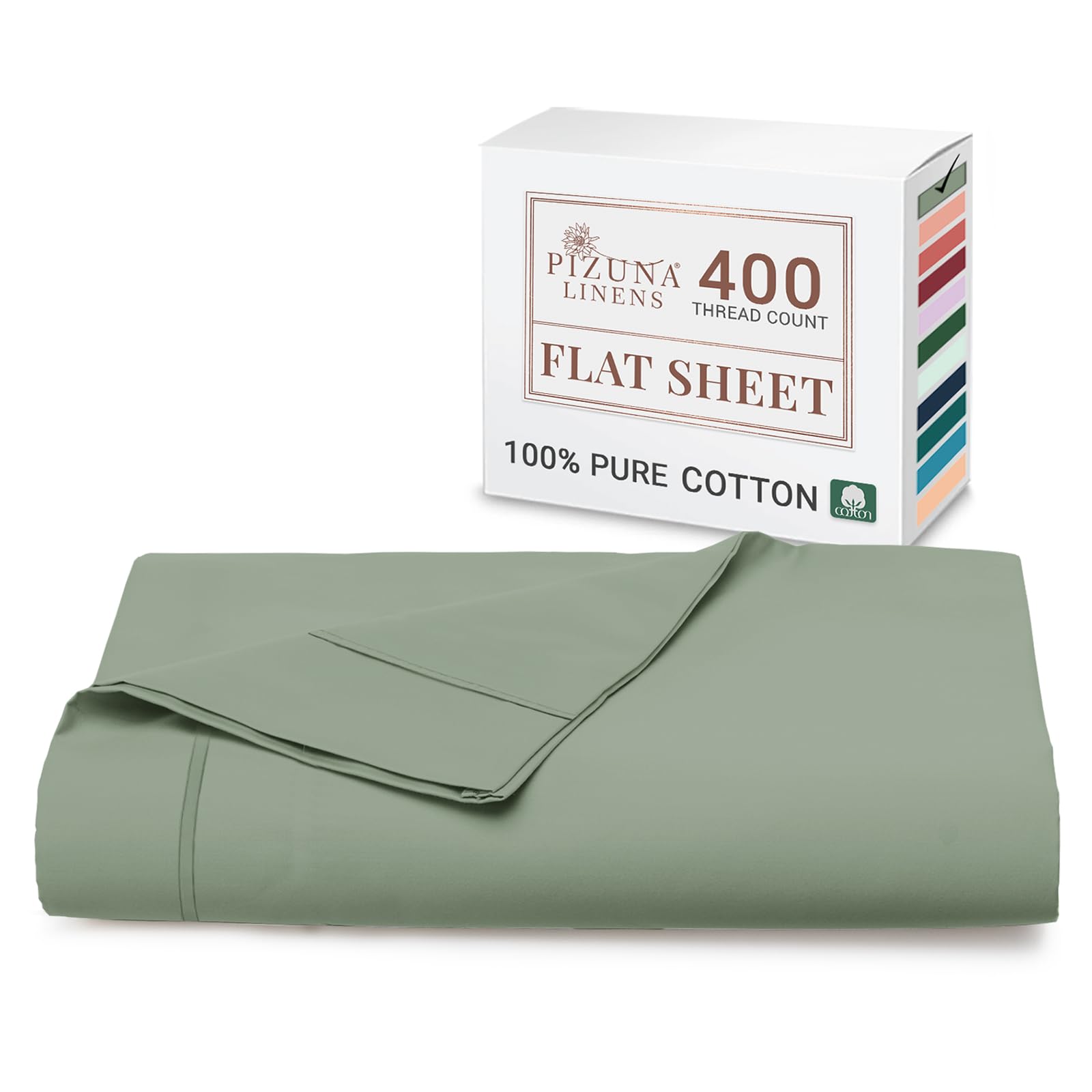 Pizuna Men's Sea Foam 100% Cotton Flat Sheets Double 400 Thread Count Long Staple Cotton Bed Sheets Double 230X280 Cm, Soft Sateen Weave Top Sheet Double (Cotton Double Flat Sheet )