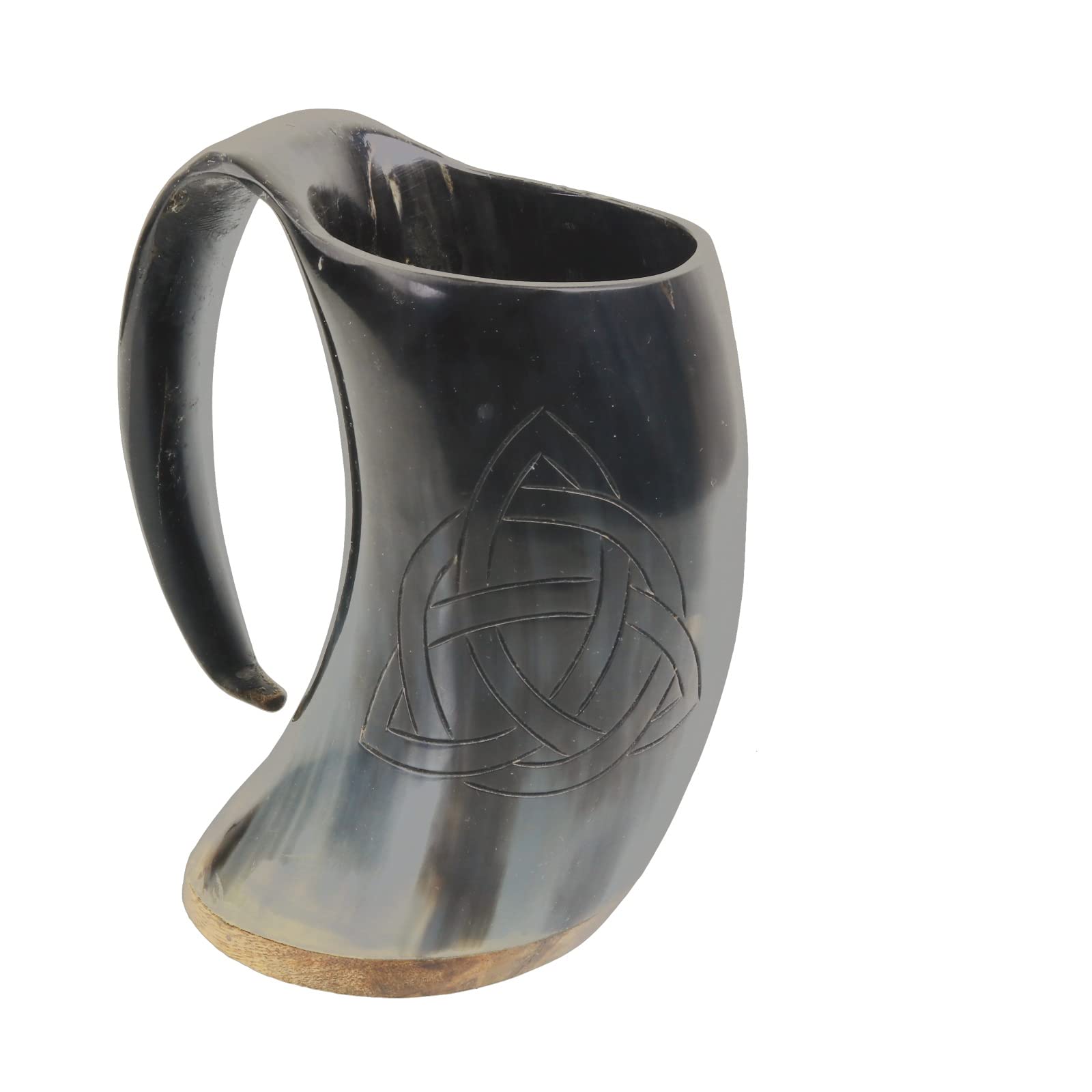Munetoshi 5” Drinking Mug Tankard Cup Real Cow Horn Bos Taurus Wood with Triquetra Celtic Knot
