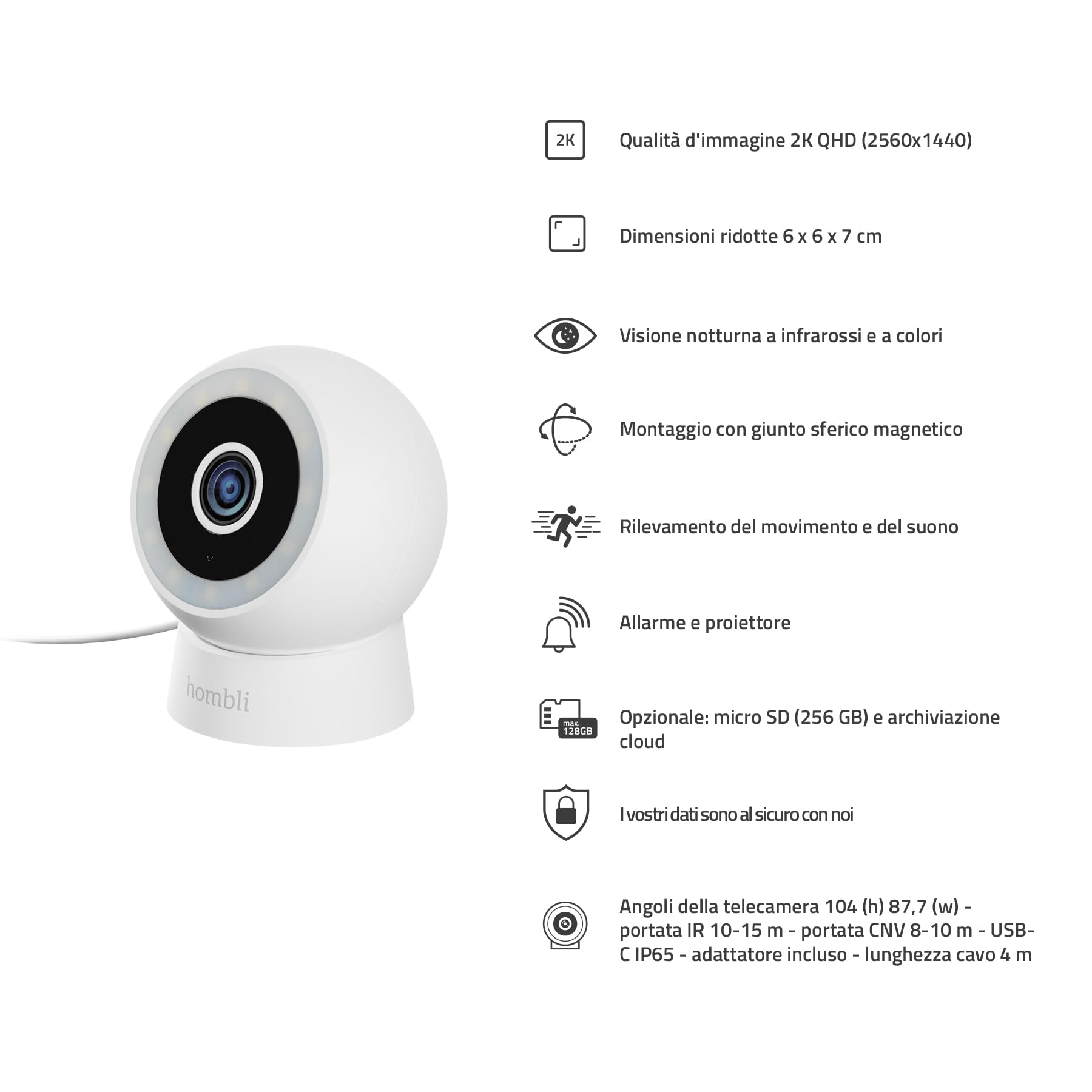 Webcam Sicurezza Indoor/Outdoor 2K QHD Anti Acqua - Dettaglio
