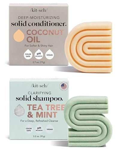 Kitsch Barra de acondicionador de aceite de coco y barra de champú de árbol de té