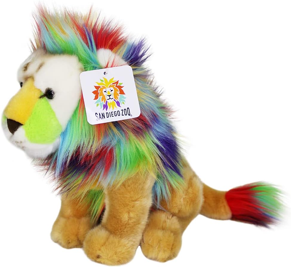 San Diego Zoo Rex The Colorful Lion Plush, 10 in Lion with Vibrant Rainbow Mane, Exclusive Stuffed Animal