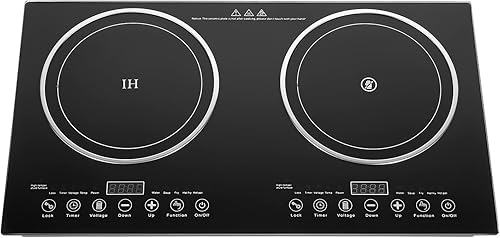Cocina de inducción doble con 2 quemadores, 1200 W de cocina de quemador eléctrico, Placa de cocción de inducción de vidrio templado, Placa de