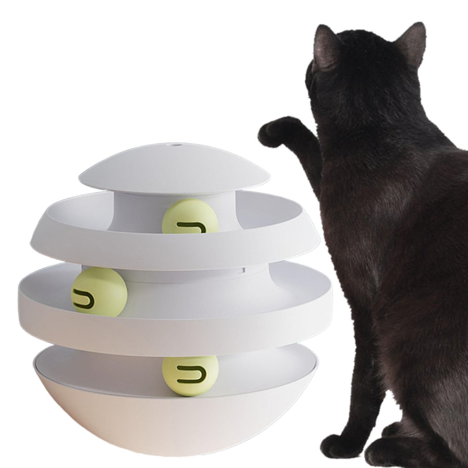 B Baosity Jouet à roulettes pour Chat, Circuit à Balles pour Chaton, Jouet Amusant et Puzzle, Circuit Circulaire avec Trois Balles pour Chaton, Gris