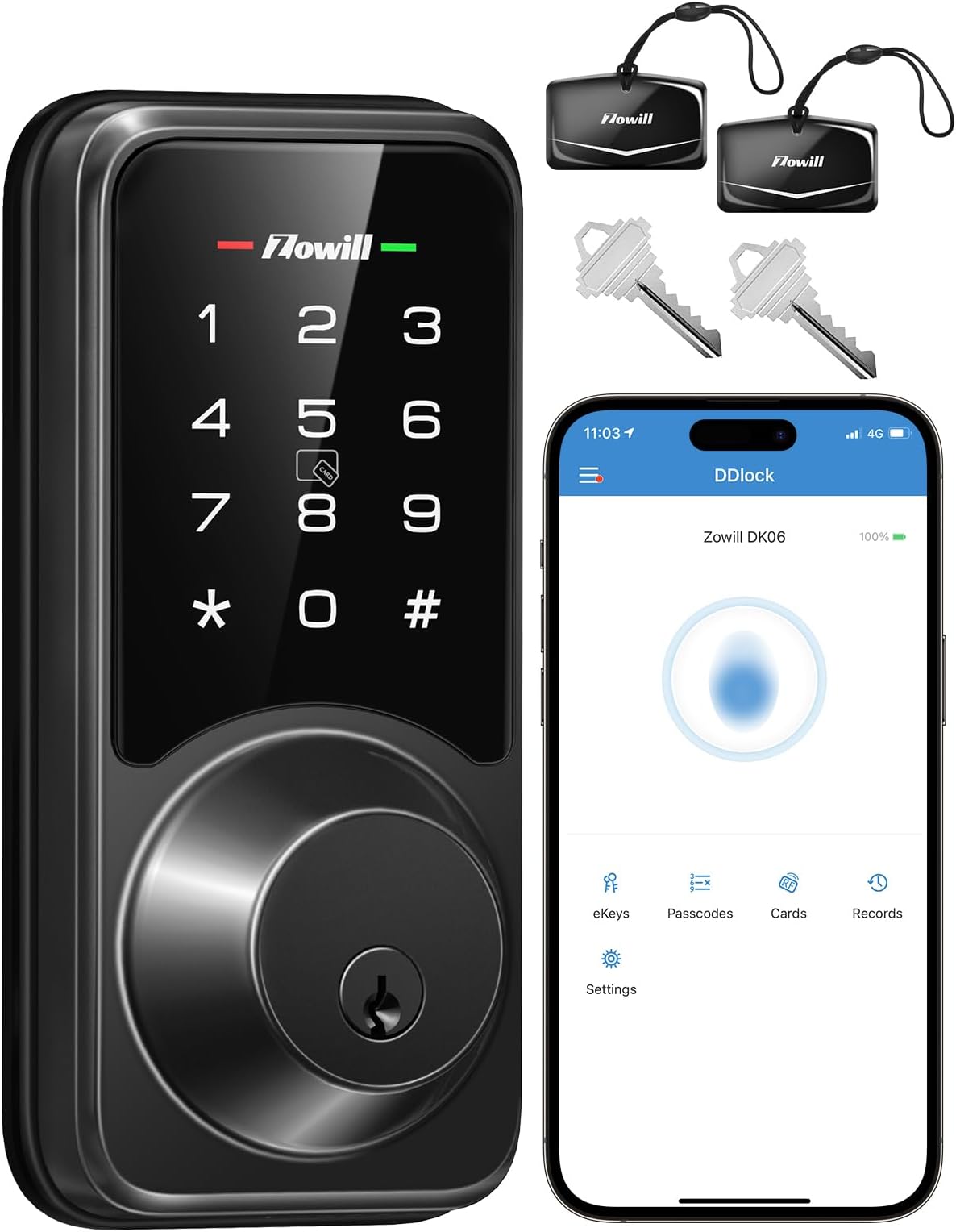 Zowill Smart Lock - Keyless Entry Door Lock with APP Control, Touchscreen Keypad Electronic Digital Lock, Auto-Lock, Easy Installation, Smart Door Locks for Front Door